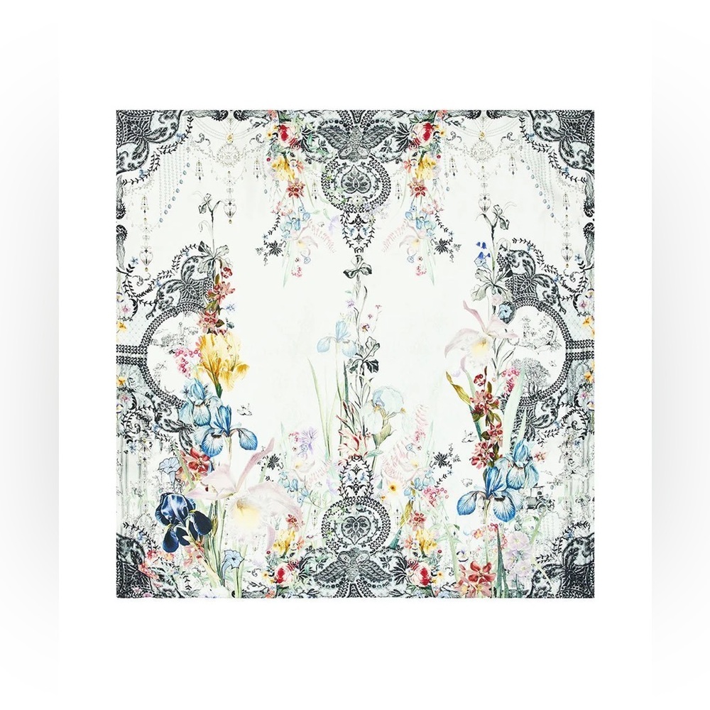 CAMILLA *True Romance* white floral square silk scarf sarong top headwrap